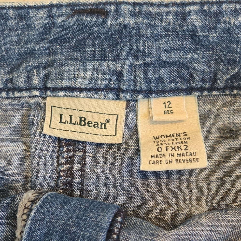 L.L. Bean Linen Blend Blue Denim Skirt Casual Women's Skirt Size 12 20% Linen - Picture 2 of 6